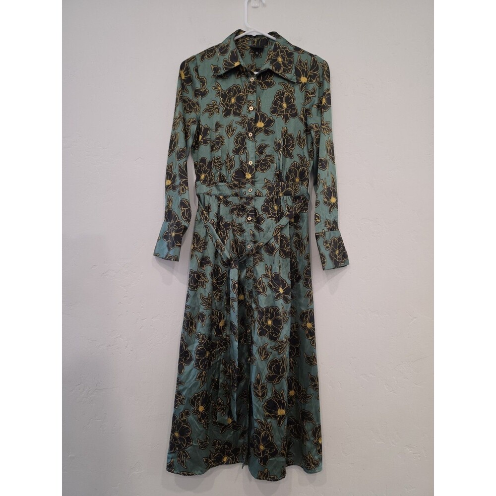 Who What Where Women’s Floral Long Sleeves Midi Dress Botton Up Size XS